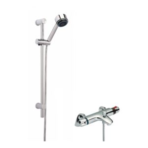 Nuie Reef Thermostatic Bath Shower Mixer & Multi Function Slide Rail Kit Chrome