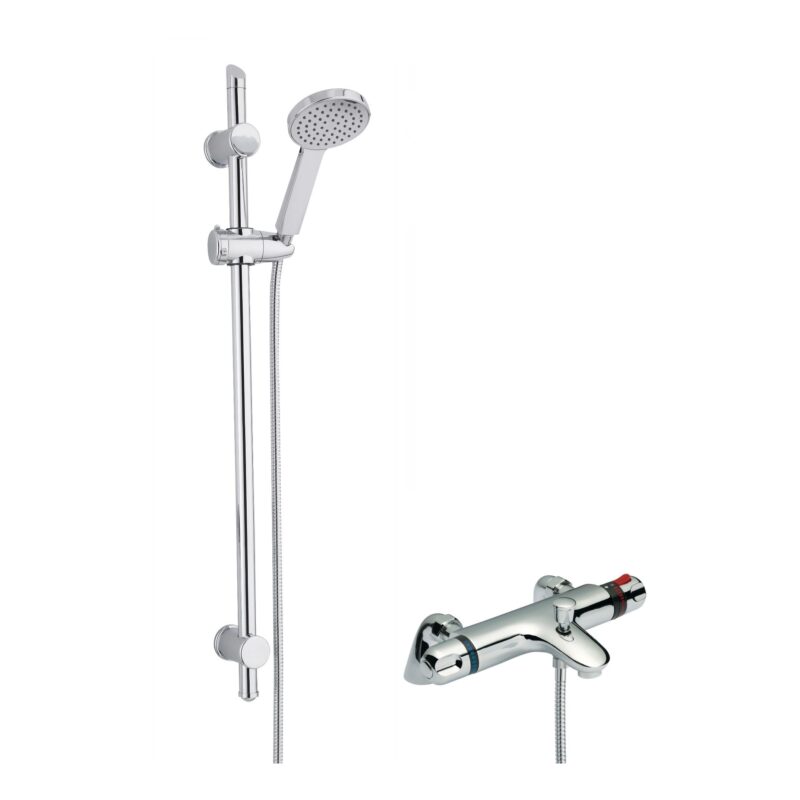 Nuie Reef Thermostatic Bath Shower Mixer & Water Saving Slide Rail Kit Chrome Nuie Reef Thermostatic Bath Shower Mixer & Water Saving Slide Rail Kit Chrome
