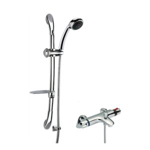 Nuie Reef Thermostatic Bath Shower Mixer & Curved Slide Rail Kit Chrome
