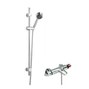 Nuie Reef Thermostatic Bath Shower Mixer & Single Function Slide Rail Kit Chrome