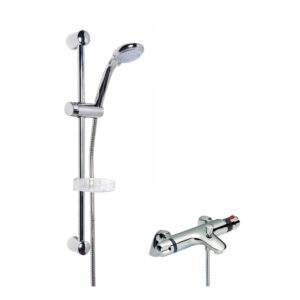 Nuie Reef Thermostatic Bath Shower Mixer & Classic Slide Rail Kit Chrome