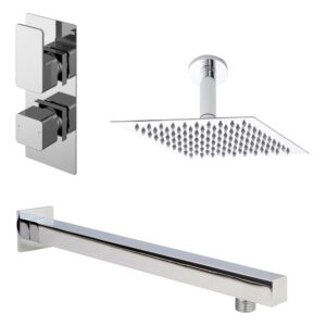 Nuie Windon Chrome Twin Thermostatic Valve with Fixed Head