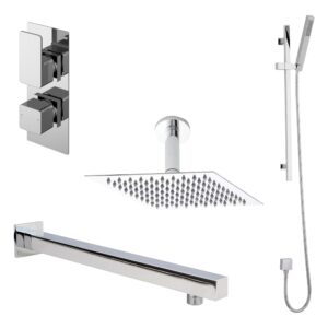 Nuie Windon Chrome Twin Thermostatic Valve with Fixed Head & Slide Rail Kit