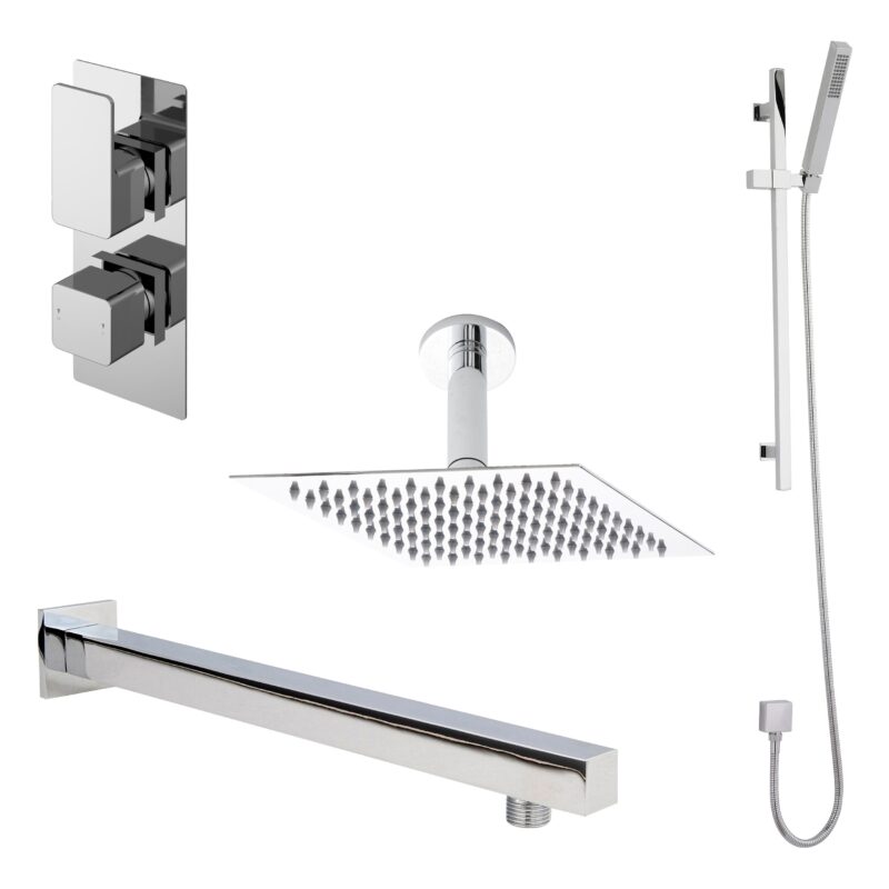 Nuie Windon Chrome Twin Thermostatic Valve with Fixed Head & Slide Rail Kit Nuie Windon Chrome Twin Thermostatic Valve with Fixed Head & Slide Rail Kit