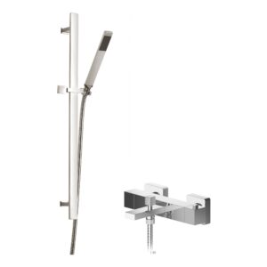 Nuie Sanford Thermostatic Wall Bath Shower Mixer & Sheer Slide Rail Kit Chrome