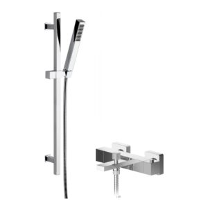 Nuie Sanford Chrome Wall Bath Shower Mixer & Kubix Slide Rail Kit