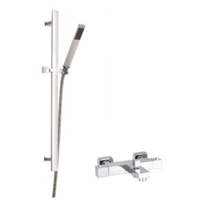 Nuie Chrome Thermostatic Wall Bath Shower Mixer & Sheer Slide Rail Kit