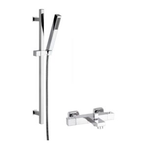 Nuie Chrome Thermostatic Wall Bath Shower Mixer & Kubix Slide Rail Kit