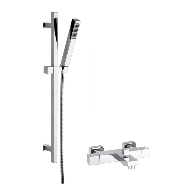 Nuie Chrome Thermostatic Wall Bath Shower Mixer & Kubix Slide Rail Kit Nuie Chrome Thermostatic Wall Bath Shower Mixer & Kubix Slide Rail Kit