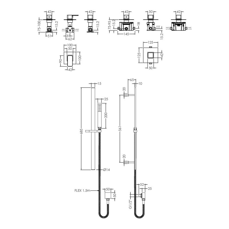 Nuie Windon Chrome Concealed 1 Outlet Thermostatic Shower with Slide Rail