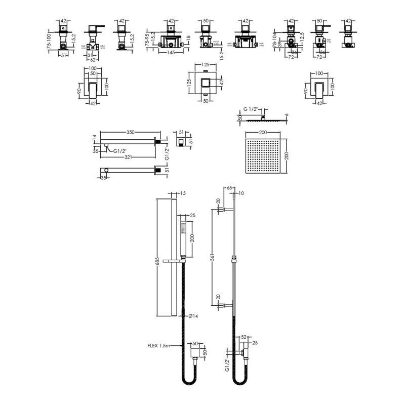 Nuie Windon Chrome Concealed 2 Outlet Thermostatic Shower Set