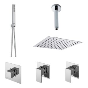 Nuie Windon Chrome Concealed 2 Outlet Shower Set with Stop Taps