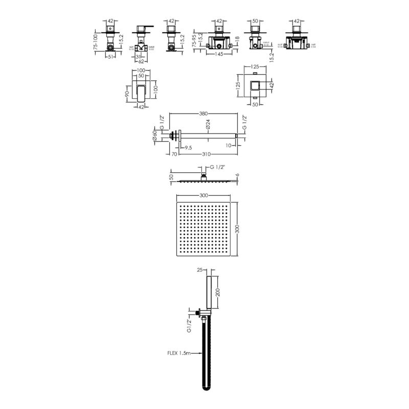 Nuie Windon Chrome Concealed 2 Outlet Shower Set with Stop Taps