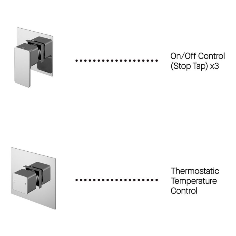 Nuie Windon Chrome Thermostatic Shower System with 3 Body Jets