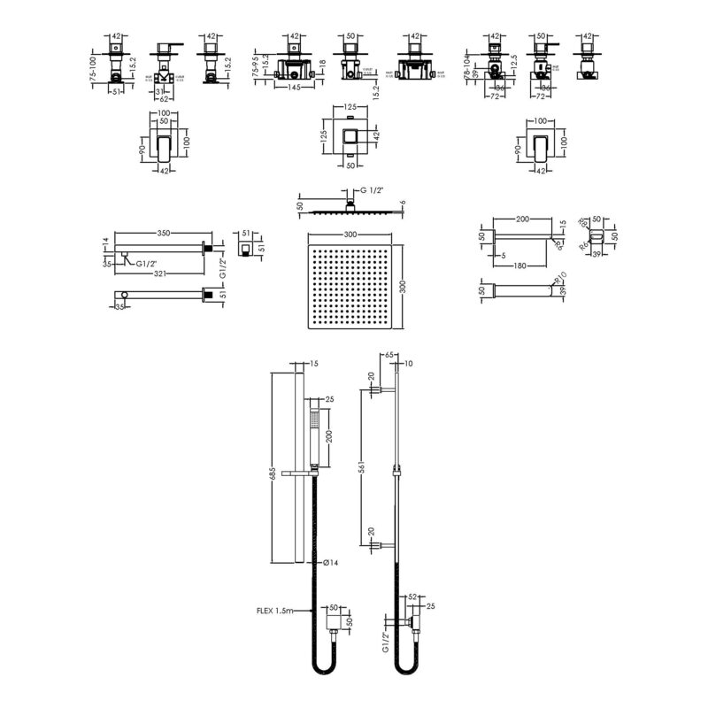 Nuie Windon Chrome Thermostatic Shower with Shower Kit, Fixed Head & Spout