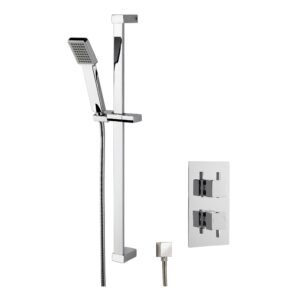 Nuie Chrome Twin Square Thermostatic Concealed Shower Valve & Slide Rail Kit