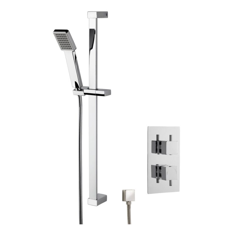 Nuie Chrome Twin Square Thermostatic Concealed Shower Valve & Slide Rail Kit Nuie Chrome Twin Square Thermostatic Concealed Shower Valve & Slide Rail Kit