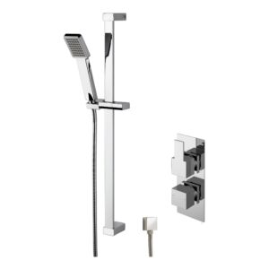 Nuie Sanford Chrome Twin Thermostatic Concealed Shower Valve & Slide Rail Kit