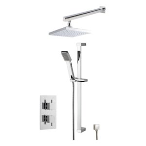 Nuie Chrome Twin Concealed Shower Set with Fixed Head & Slide Rail Kit