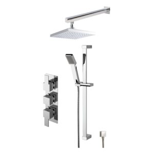 Nuie Chrome Square Concealed Triple Control Shower with Head & Handset