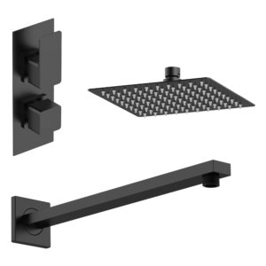 Nuie Windon Matt Black Twin Thermostatic Valve & Fixed Head
