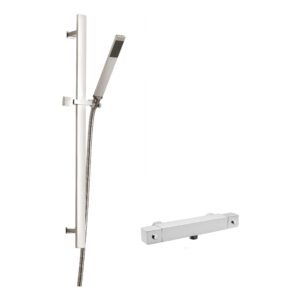 Nuie Chrome Square Bar Shower & Sheer Shower Kit