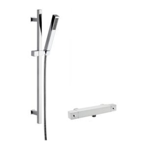 Nuie Chrome Square Thermostatic Bar Shower Valve with Kubix Slide Rail Kit