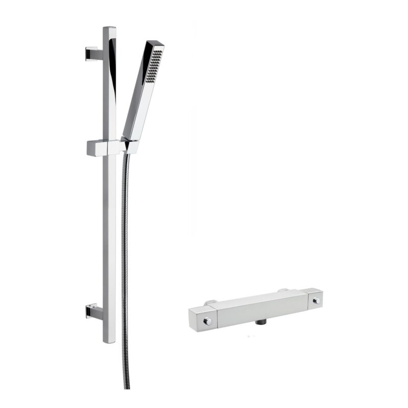 Nuie Chrome Square Thermostatic Bar Shower Valve with Kubix Slide Rail Kit Nuie Chrome Square Thermostatic Bar Shower Valve with Kubix Slide Rail Kit