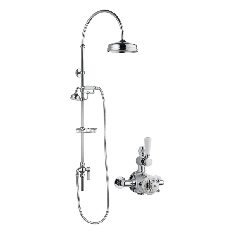 Nuie Traditional Twin Exposed Valve & Curved Rigid Riser Shower Kit Nuie Traditional Twin Exposed Valve & Curved Rigid Riser Shower Kit
