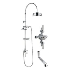 Nuie Chrome Traditional Triple Exposed Valve, Rigid Riser Kit & Spout