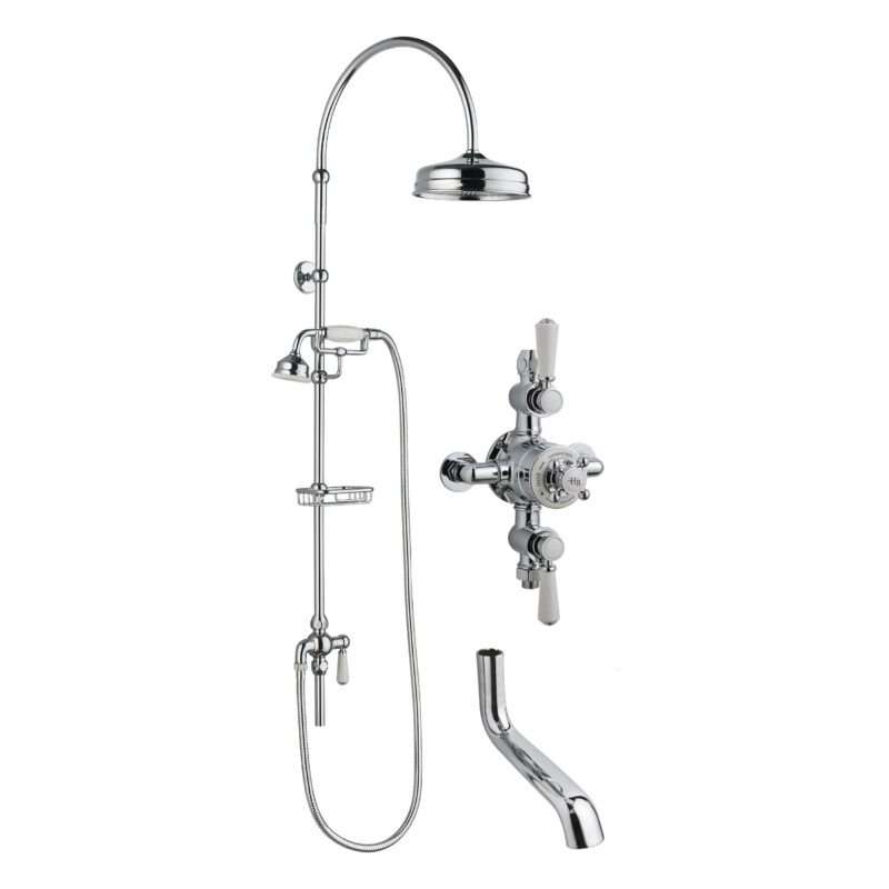 Nuie Chrome Traditional Triple Exposed Valve, Rigid Riser Kit & Spout Nuie Chrome Traditional Triple Exposed Valve, Rigid Riser Kit & Spout