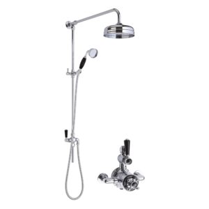 Nuie Traditional Twin Exposed Valve & Rigid Riser Kit Chrome/Black