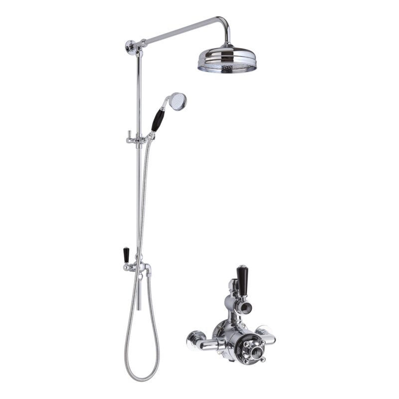 Nuie Traditional Twin Exposed Valve & Rigid Riser Kit Chrome/Black Nuie Traditional Twin Exposed Valve & Rigid Riser Kit Chrome/Black