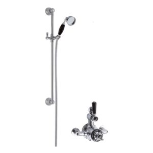 Nuie Traditional Twin Exposed Valve Shower & Slide Rail Kit Chrome/Black