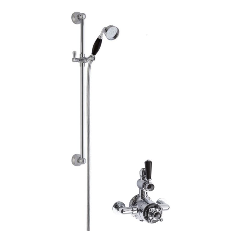Nuie Traditional Twin Exposed Valve Shower & Slide Rail Kit Chrome/Black