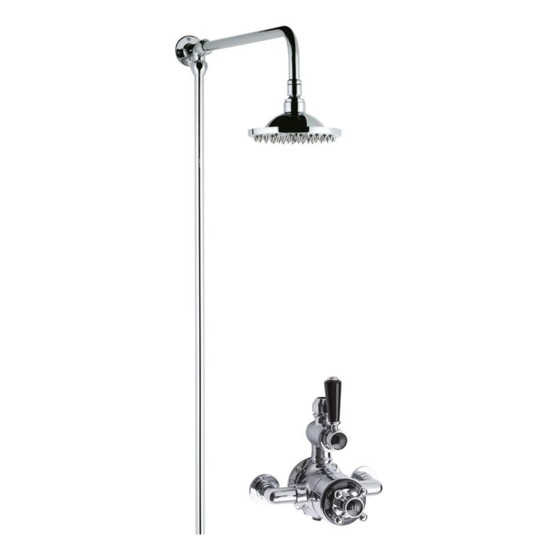 Nuie Traditional Twin Exposed Valve, Rigid Riser & Headshower Chrome/Black Nuie Traditional Twin Exposed Valve, Rigid Riser & Headshower Chrome/Black