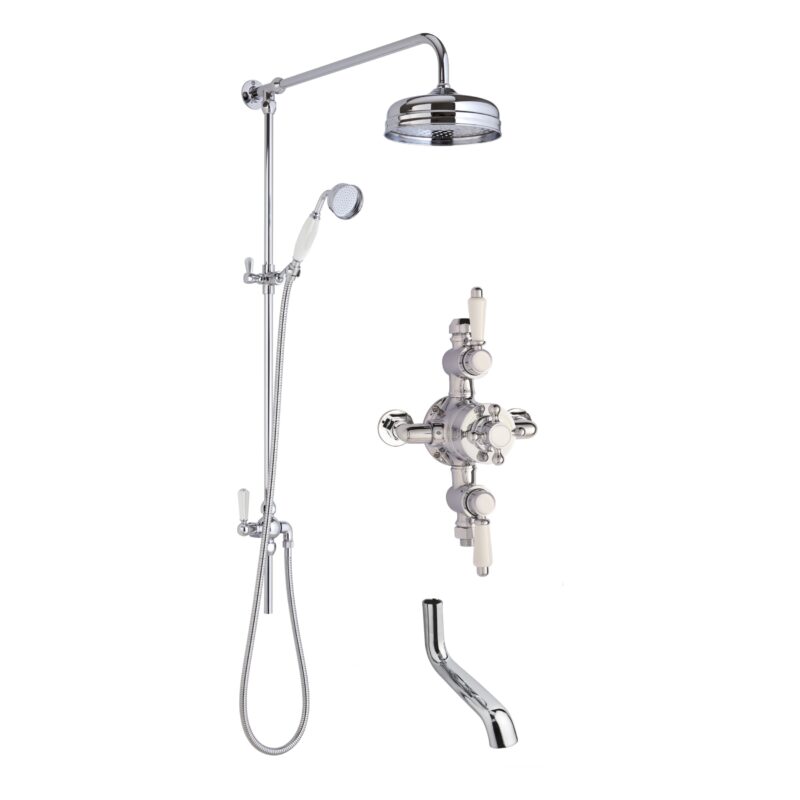 Nuie Traditional Triple Exposed Shower with Rigid Riser Kit & Bath Spout Nuie Traditional Triple Exposed Shower with Rigid Riser Kit & Bath Spout