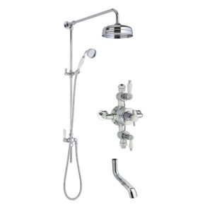 Nuie Chrome Traditional Triple Exposed Shower with Rigid Riser & Bath Spout