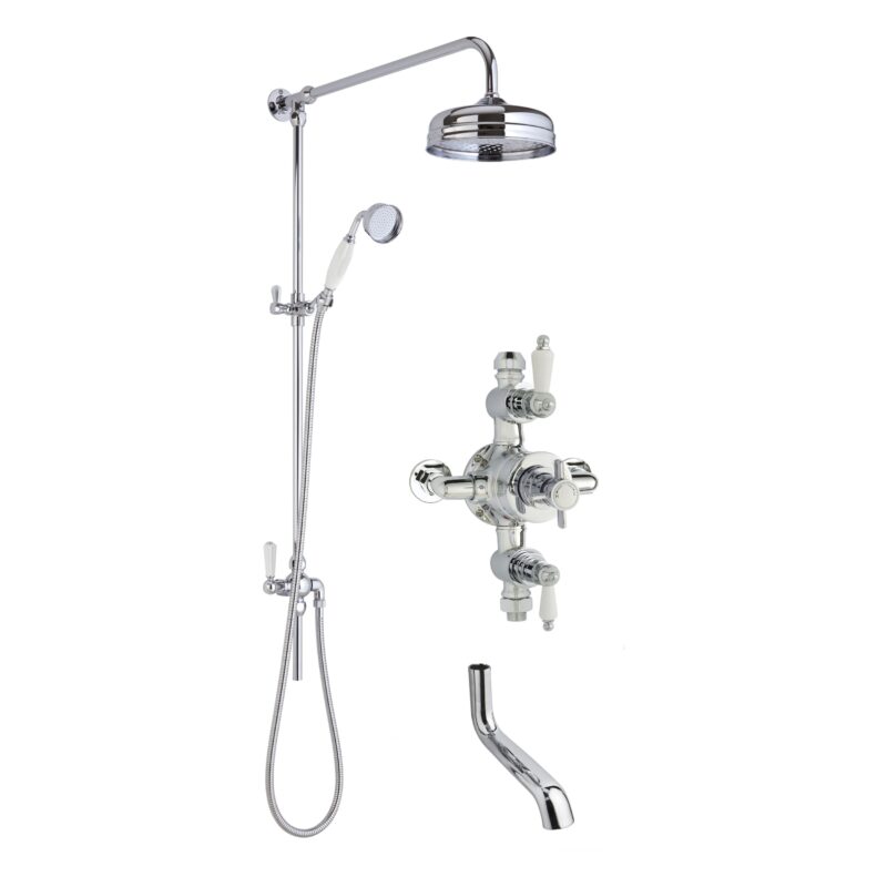 Nuie Chrome Traditional Triple Exposed Shower with Rigid Riser & Bath Spout Nuie Chrome Traditional Triple Exposed Shower with Rigid Riser & Bath Spout