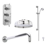 Nuie Edwardian Traditional Triple Thermostatic Valve with Fixed Head & Slide Rail