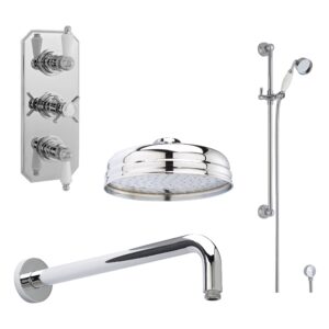 Nuie Edwardian Traditional Triple Thermostatic Valve with Fixed Head & Slide Rail
