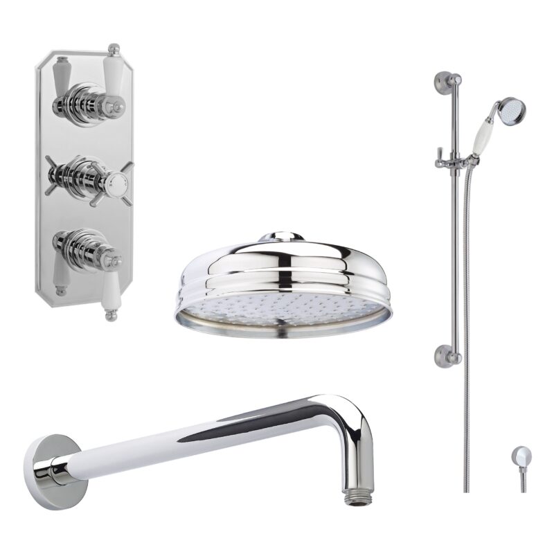 Nuie Edwardian Traditional Triple Thermostatic Valve with Fixed Head & Slide Rail Nuie Edwardian Traditional Triple Thermostatic Valve with Fixed Head & Slide Rail