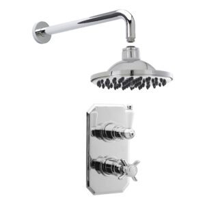 Nuie Edwardian Twin Thermostatic Concealed Shower Valve, Fixed Head & Arm