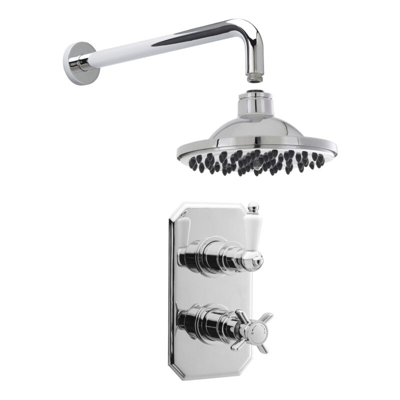 Nuie Edwardian Twin Thermostatic Concealed Shower Valve, Fixed Head & Arm Nuie Edwardian Twin Thermostatic Concealed Shower Valve, Fixed Head & Arm