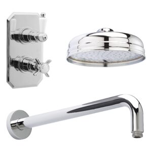 Nuie Edwardian Twin Thermostatic Valve with Fixed Head & Arm