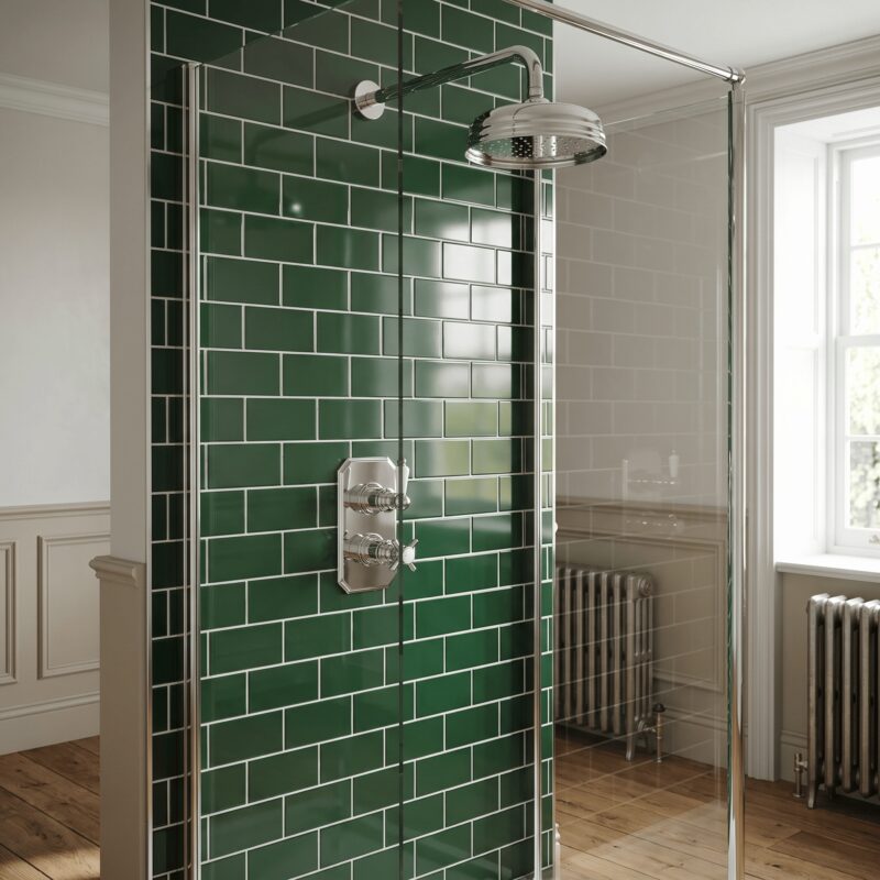 Nuie Edwardian Twin Thermostatic Valve with Fixed Head & Arm