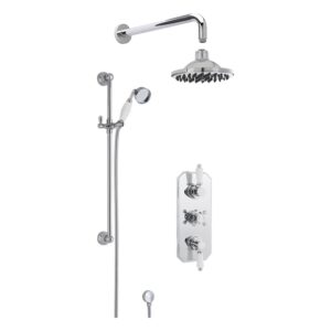 Nuie Victorian Triple Control Shower Set with Fixed Head & Slide Rail Kit