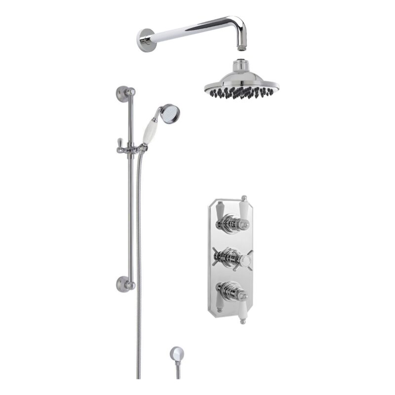 Nuie Edwardian Triple Control Shower Set with Fixed Head & Slide Rail Kit Nuie Edwardian Triple Control Shower Set with Fixed Head & Slide Rail Kit