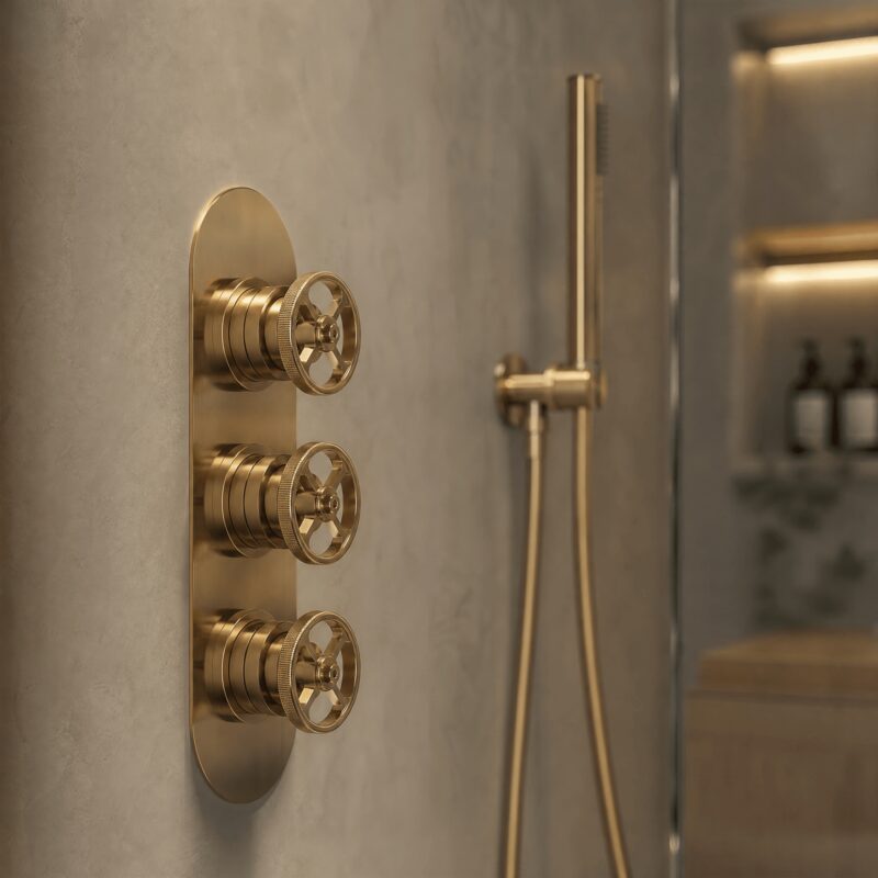 Nuie Revolution Brushed Brass Triple Control Shower Valve with Diverter