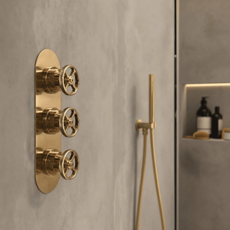 Nuie Revolution Brushed Brass Triple Control Shower Valve with Diverter